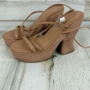 Marc Fisher Womens 8.5 tan leather buckle platform sandal new strappy espadrille